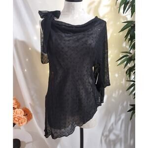 Angie NWT Embroidered Eyelet Lace Sequin Asymmetrical Sheer Tie Shoulder Top S